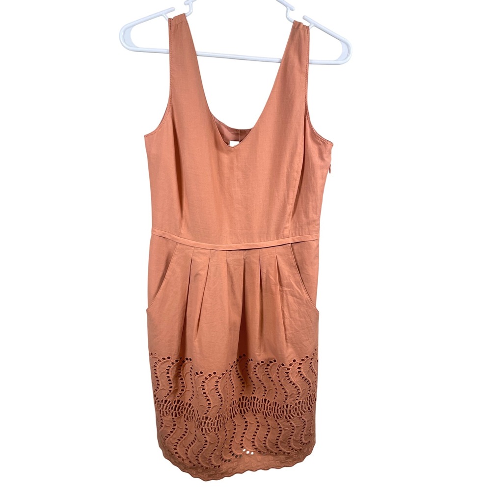 J.Crew Sleeveless Summer Dress Size 2 Terracotta Eyelet‎ Hem Pleated Fit & Flare